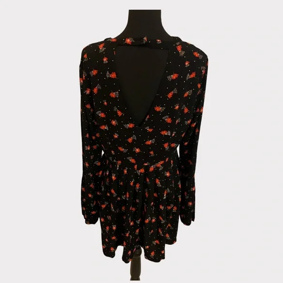 Free People Black Mini Dress with Red Floral Print - Picture 5 of 9
